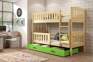 Pat supraetajat pentru adolescenți Jacquot 90x190 cu sertar, pin/verde