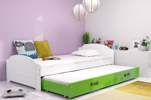 LILI 90X200 pat extensibil pentru tineri cu saltea și sertar, alb/verde