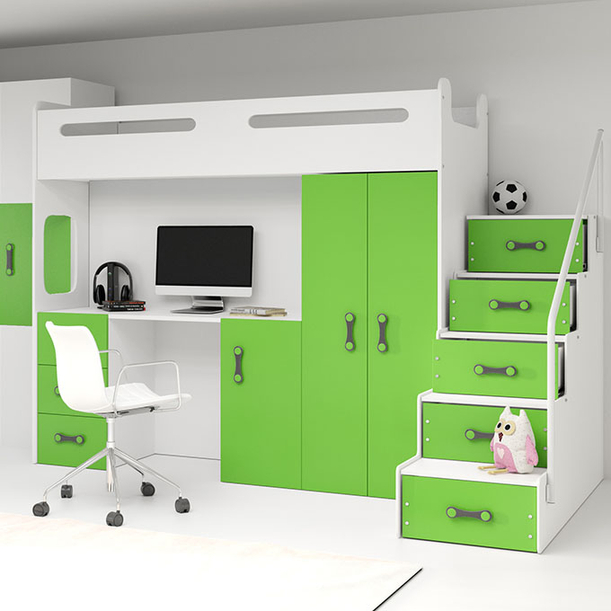 MAX 4 80X200 pat single pentru tineri cu birou, verde
