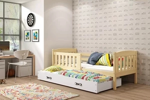 Pat extensibil pentru tineri KUBUŚ 90X200 cu sertar, pin/alb