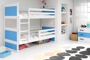 Pat supraetajat pentru tineri RICO 90X200, alb/albastru