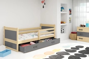 Pat single pentru tineri RICO 90X200 cu saltea și sertar, pin/grafit