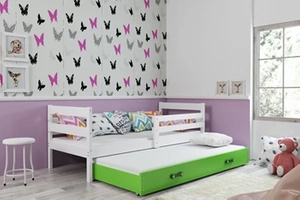 Pat extensibil pentru tineri ERYK 80X190 cu saltea și sertar, alb/verde