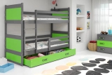 Pat supraetajat pentru tineri RICO 90X200 cu saltea și sertar, grafit/verde