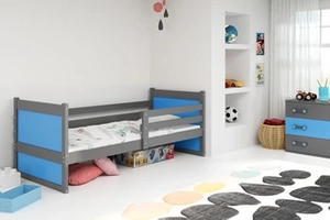 Pat single pentru tineri RICO 90X200 cu saltea, grafit/albastru