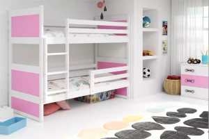 PAT SUPRAETAJAT PENTRU ADOLESCENȚI RICO CADRU ALB PANOURI ROZ FĂRĂ SERTAR 90 X 190