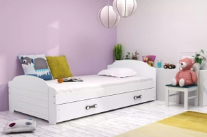 Pat single pentru tineri LILI 90X200 cu saltea și sertar, alb