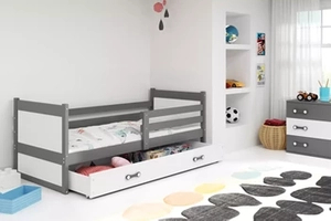 Pat single pentru tineri RICO 90X200 cu saltea și sertar, grafit/alb