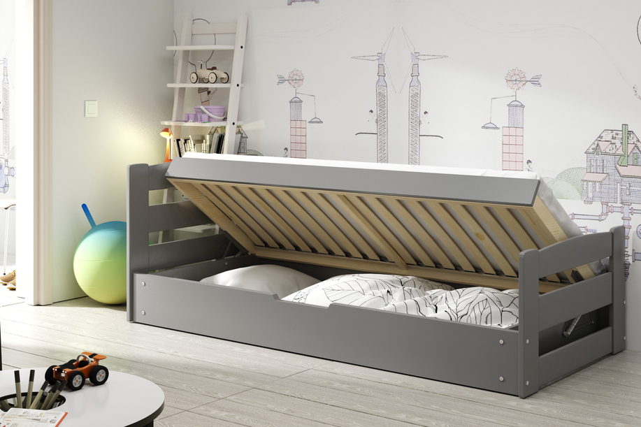Pat pentru tineri ERNI 90X200 cu cutie de depozitare, grafit