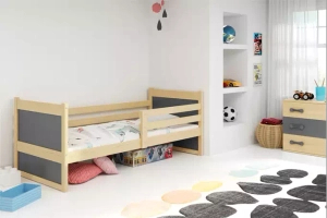 Rico pat single pentru adolescenți 90X190 cu saltea, pin/gri