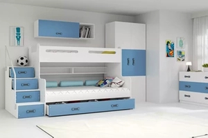 Pat supraetajat pentru tineret MAX 3 120X200 cu sertar, albastru