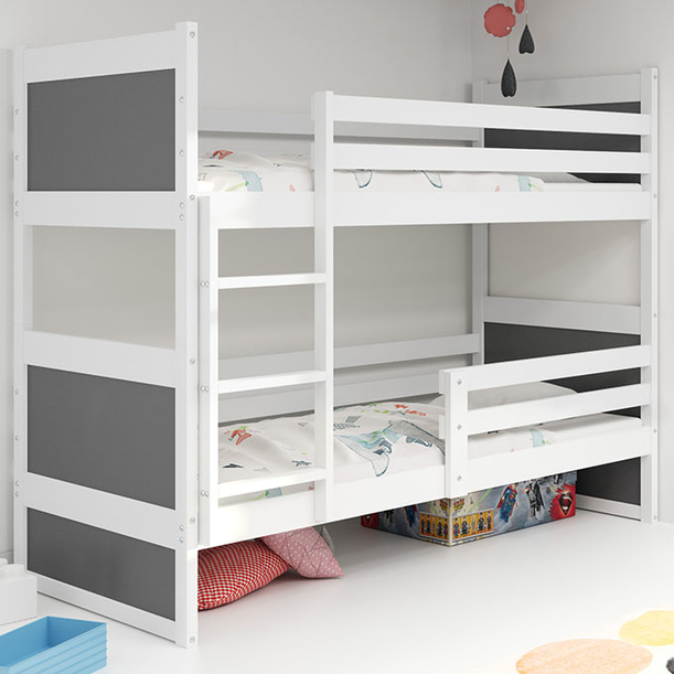 Pat supraetajat pentru tineri RICO 90X200 cu saltea, alb/grafit