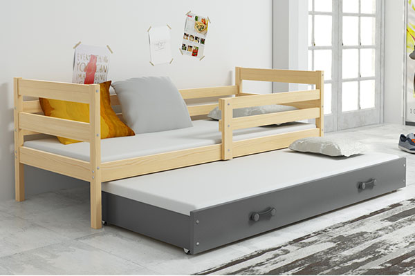 Pat extensibil pentru tineri ERYK 90X200 cu saltea și sertar, pin/grafit