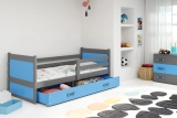 Pat single pentru tineri RICO 90X200 cu saltea și sertar, grafit/albastru