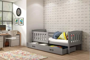 Jacquot 90x190 pat single pentru adolescenți cu sertar, gri