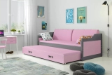 DAWID 90X200 pat extensibil pentru tineri cu saltea și sertar, grafit/roz
