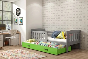 KUBUŚ 90X200 pat extensibil pentru tineri cu saltea și sertar, grafit/verde