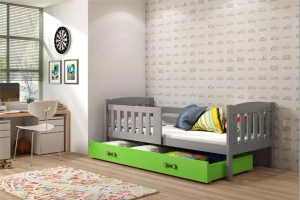 Jacquot 90x190 pat adolescent single cu sertar, gri/verde