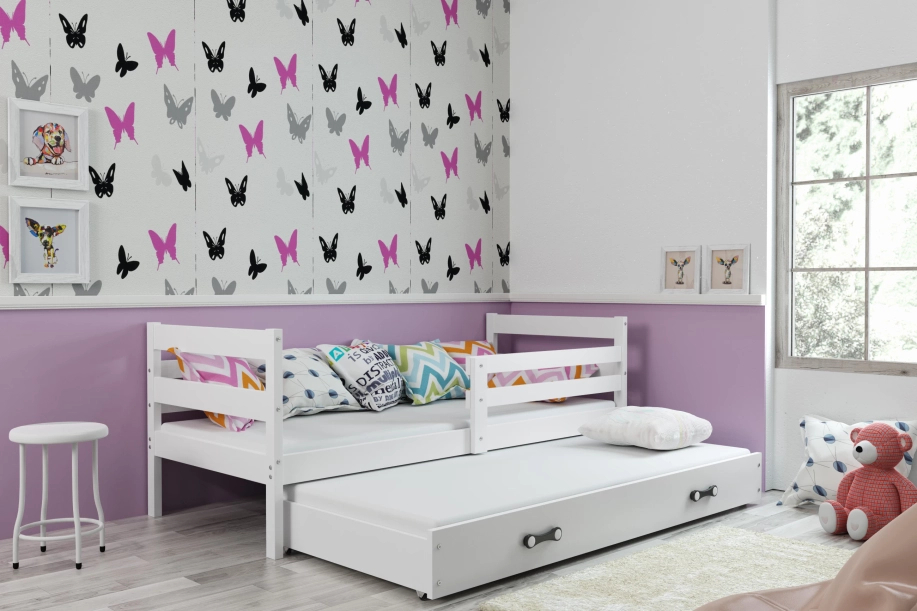 Pat extensibil pentru tineri ERYK 80X190 cu saltea și sertar, alb