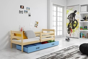 ERYK pat single pentru tineri 90X200 cu sertar, pin/albastru