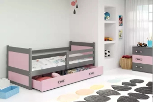 Rico pat single pentru adolescenți 90x190 cu sertar, gri/roz