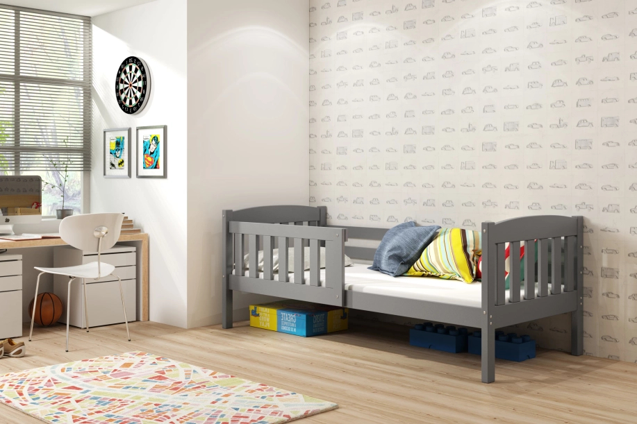 Pat single pentru copii KUBUŚ 80X160 cu saltea, grafit