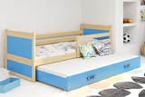 RICO 90X200 pat extensibil pentru tineri cu saltea și sertar, pin/albastru