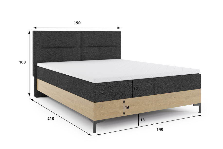 Pat continental 140x200 cu container și saltele de stejar Imperial