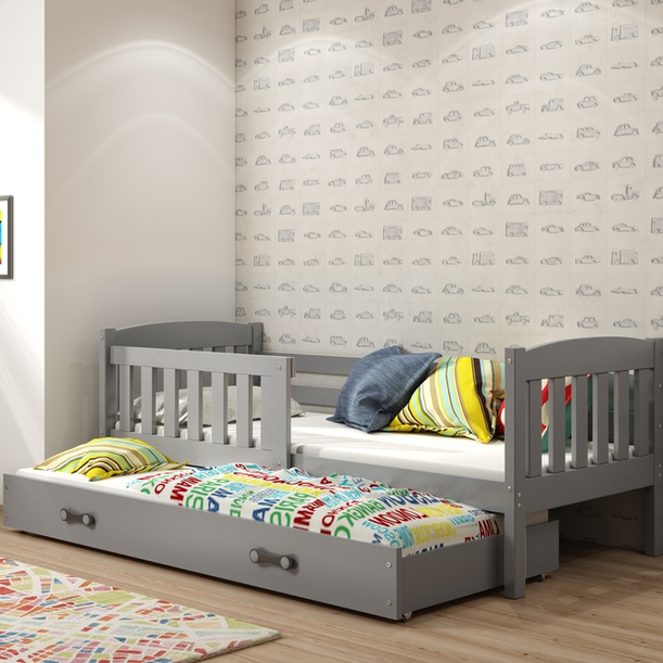 Jacquot teen pat trundle 90x190 cu saltea și sertar, gri