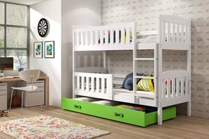 Pat supraetajat junior KUBUŚ 90X190 cu sertar, alb/verde
