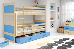 Pat supraetajat pentru tineret RICO 90X200 cu sertar, pin/albastru