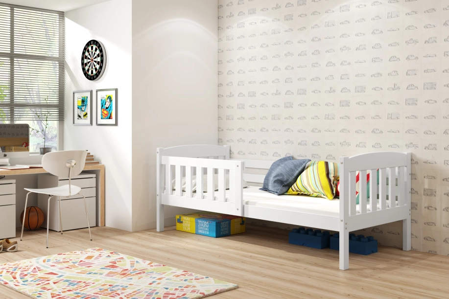 KUBUŚ 90X200 pat single pentru tineri cu saltea, alb