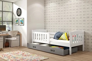 KUBUŚ 90X200 pat single pentru tineri cu saltea și sertar, alb/grafit