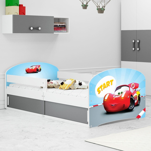 LUKI 1 80X160 pat single cu depozitare, Car, alb