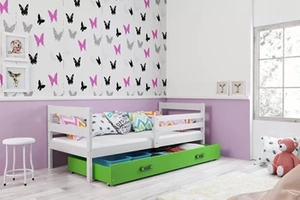 ERYK 80X190 pat single pentru tineri cu sertar, alb/verde
