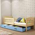 KUBUŚ 90X200 pat single pentru tineri cu saltea și sertar, pin/albastru