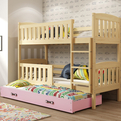 KUBUŚ 90X200 pat de tineret pentru trei persoane cu sertar, pin/roz