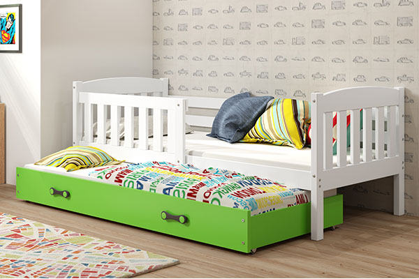 KUBUŚ 90X200 pat de tineret extensibil cu saltea și sertar, alb/verde