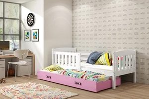 KUBUŚ 90X200 pat de tineret extensibil cu saltea și sertar, alb/roz