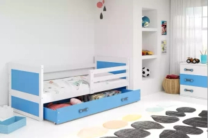 Rico pat single pentru adolescenți 90x190 cu sertar, alb/albastru