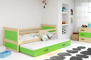 RICO 90X200 pat extensibil pentru tineri cu saltea și sertar, pin/verde