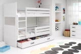 Pat supraetajat pentru tineri RICO 90X200 cu saltea și sertar, alb