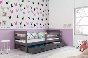 Éric pat single pentru adolescenți 90x190 cu sertar, gri