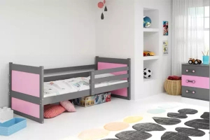 Rico pat single pentru adolescenți 90x190, gri/roz