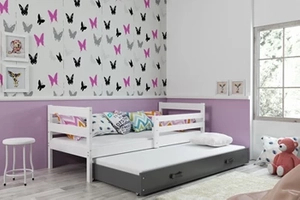 Pat extensibil pentru tineri ERYK 80X190 cu saltea și sertar, alb/grafit