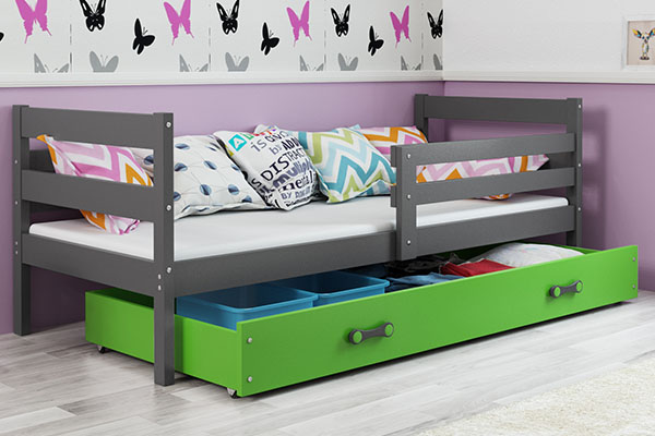 ERYK 80X190 pat single pentru tineri cu sertar, grafit/verde