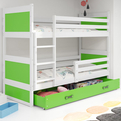 Pat supraetajat pentru tineri RICO 90X200 cu sertar, alb/verde