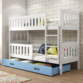Pat supraetajat junior KUBUŚ 90X190 cu sertar, alb/albastru