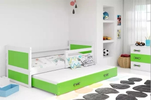 Rico teen pat trundle 90x190 cu saltea și sertar, alb/verde