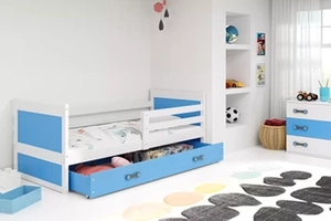 Pat single junior RICO 80X190 cu sertar, alb/albastru